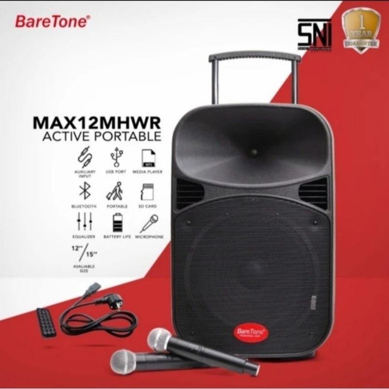 Speaker portable Baretone 12Mhwr 12 inch Aktiv wireless bluetooth 12 mhwr