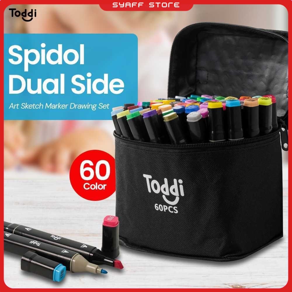 

Toddi Spidol Dual Side Fine Art Brush Pen Art Marker Set 60 Color - HL270