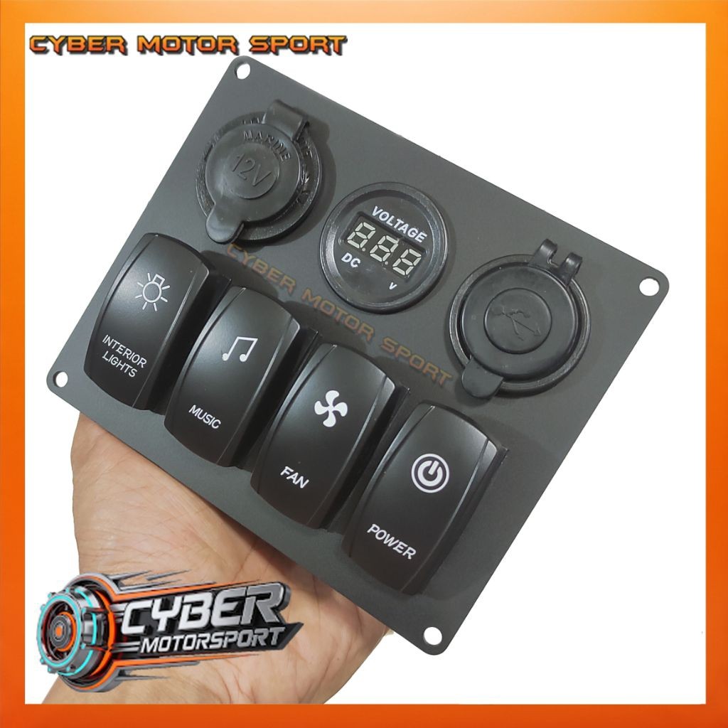 dashboard panel mobil instrument saklar 4 tombol usb charger volt meter dc socket 12 volt 24 volt. S