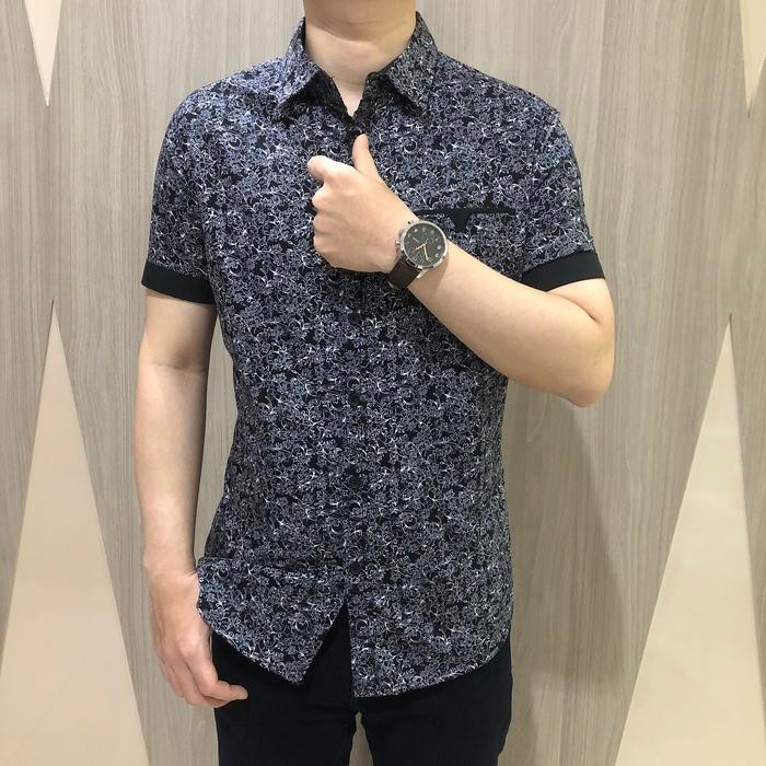 [GRIDLINE - S217 Black & Blue] Kemeja Batik Print Slimfit Premium - Black, M
