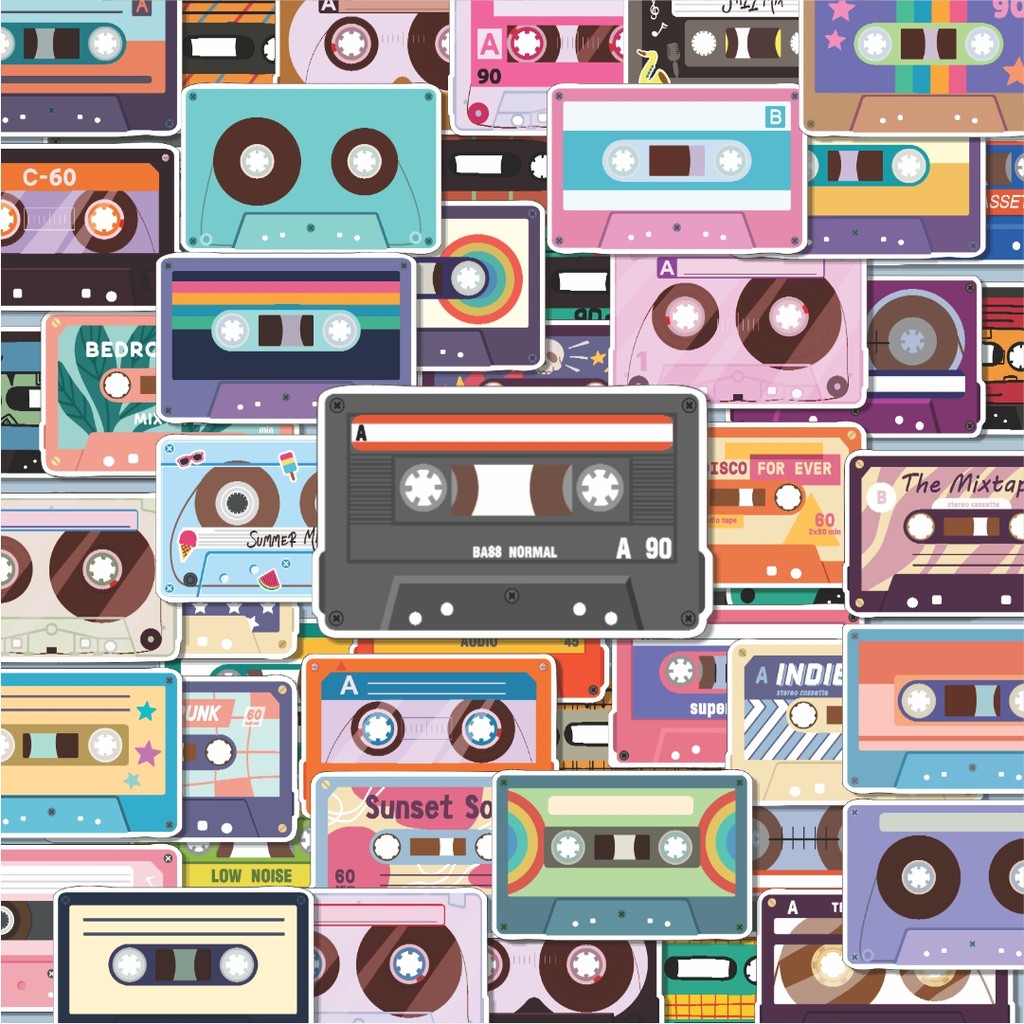 

100PCS Lucu Stiker Tape Casette Stiker Aesthetic Stiker Anti Air Stikers Berperekat Waterproof sticker decal buat Motor Helm Buku Journal Koper Casing HP Laptop Botol Minum Hadiah anak