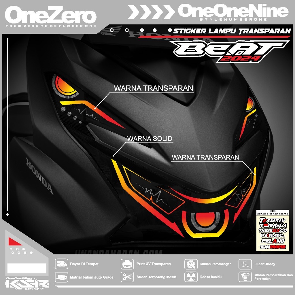 Stiker Lampu Honda Beat 2024 / Transparan Variasi Lampu Alis Beat 2024 Terbaru