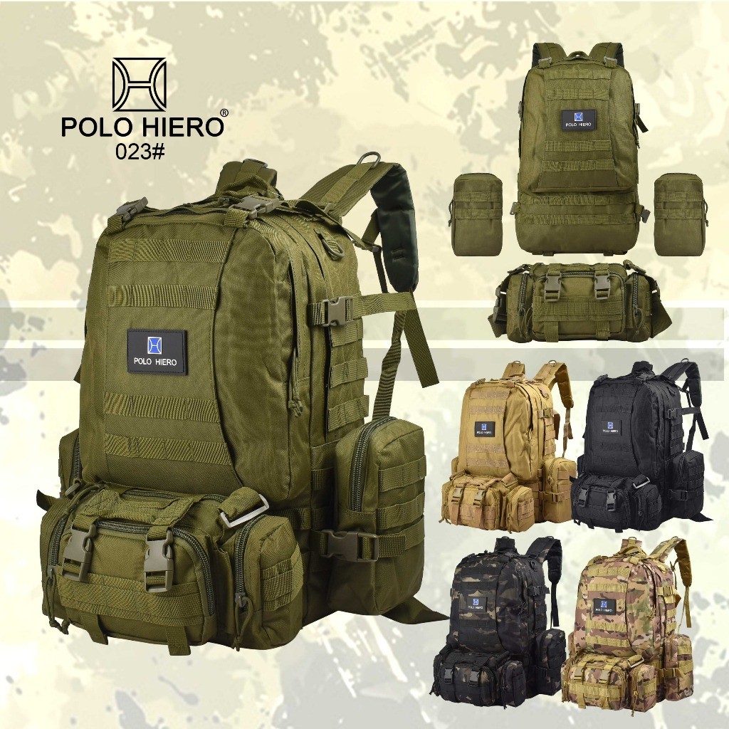 Bagshops-Tas Ransel Polo Hiero 023 Tas Backpack Army Tas Pria Outdoor Tas Multifungsi-Tas Army Camo