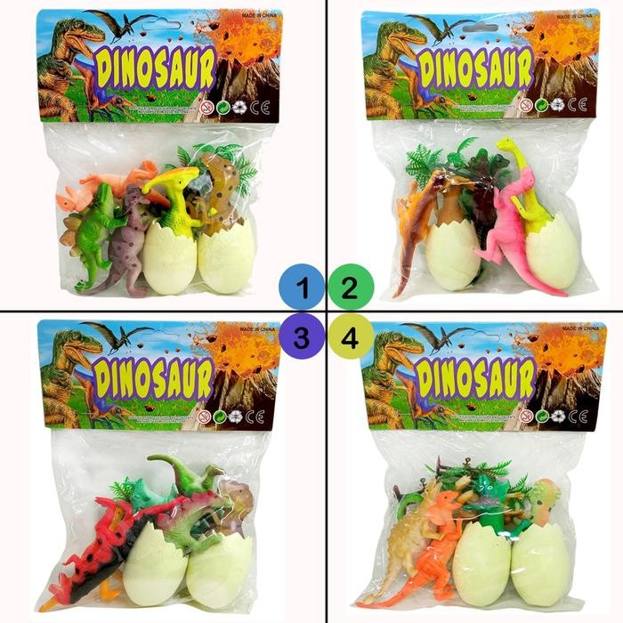 Set Dinosaurus Karet dan Telur Menetas Mainan Miniatur Dino - Set 2
