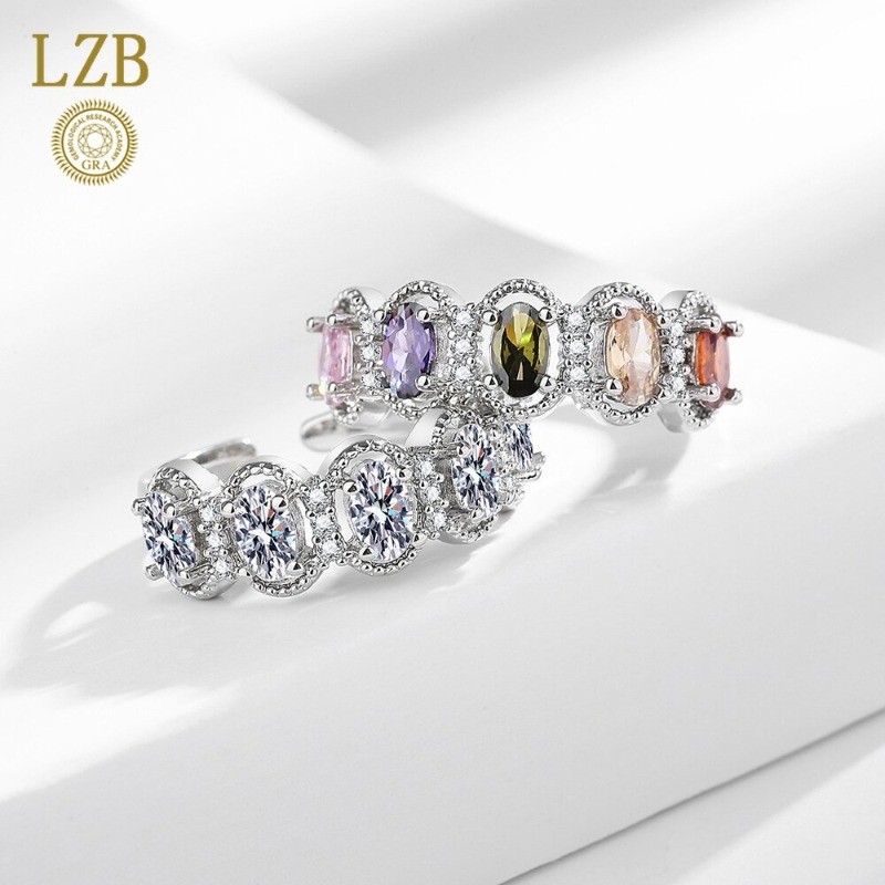 Cincin Terbuka Wanita Berlian Moissanite Berwarna Bentuk Telur Mewah