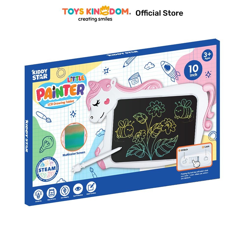 Kiddy Star 10 inci Lcd Drawing Board Unicorn - Putih/Pink Papan Tulis Anak Toys Kids Toy Papan