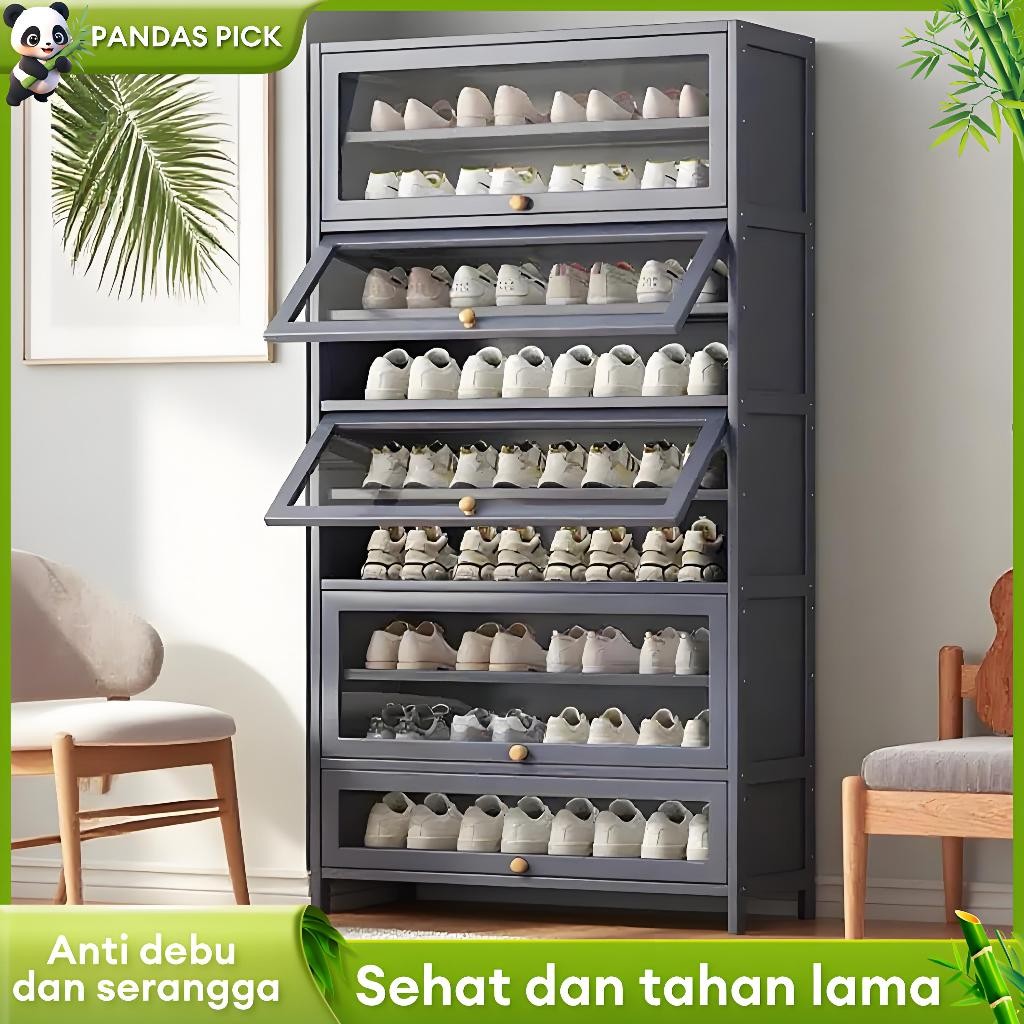 NANGULANGIN  Lemari Sepatu Rak Sepatu Tertutup Bambu Lemari Sepatu Besar Informa Dapat Menampung 40 