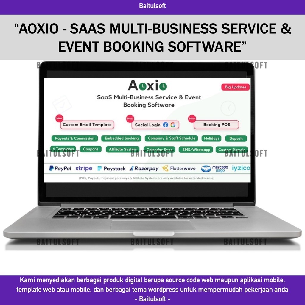 SOURCE CODE APLIKASI WEB AOXIO - SAAS MULTI-BUSINESS SERVICE & EVENT BOOKING SOFTWARE D435 BAITULSOF