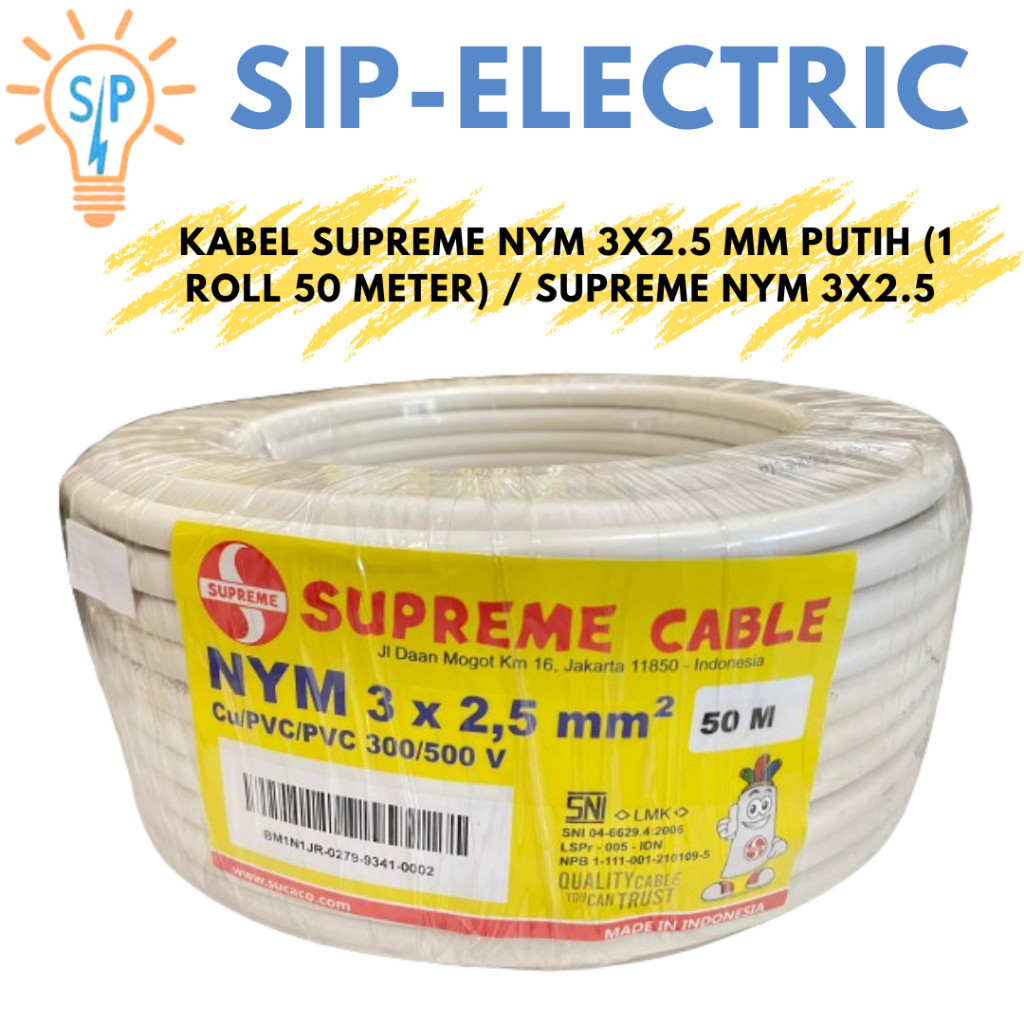 Kabel Supreme Nym 3X2.5 Mm Putih (1 Roll 50 Meter) / Supreme Nym 3X2,5 Mm