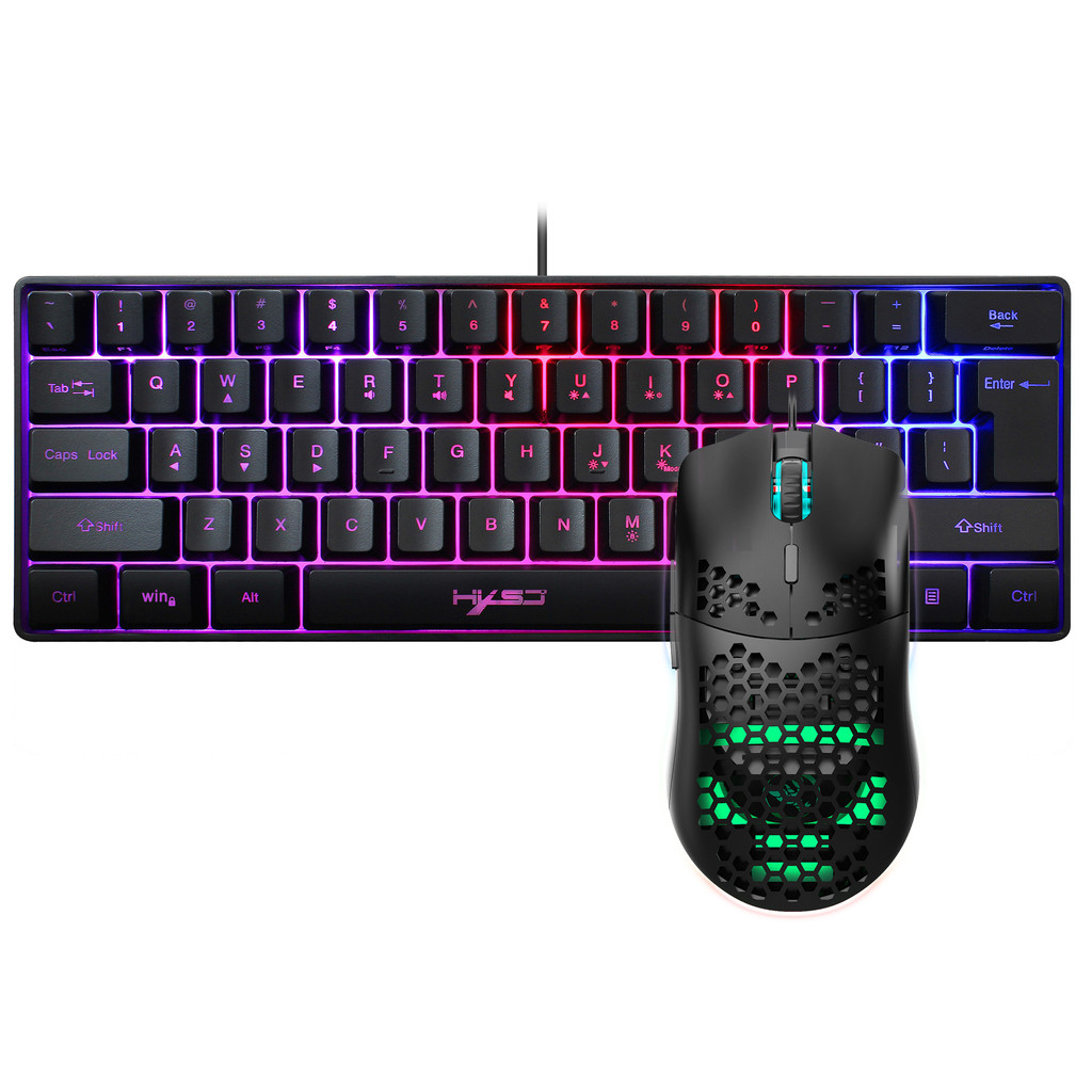 Hot selling HXSJ 61 keys V700 RGB luminous meanical feel keyboard and mouse combos gaming set for co