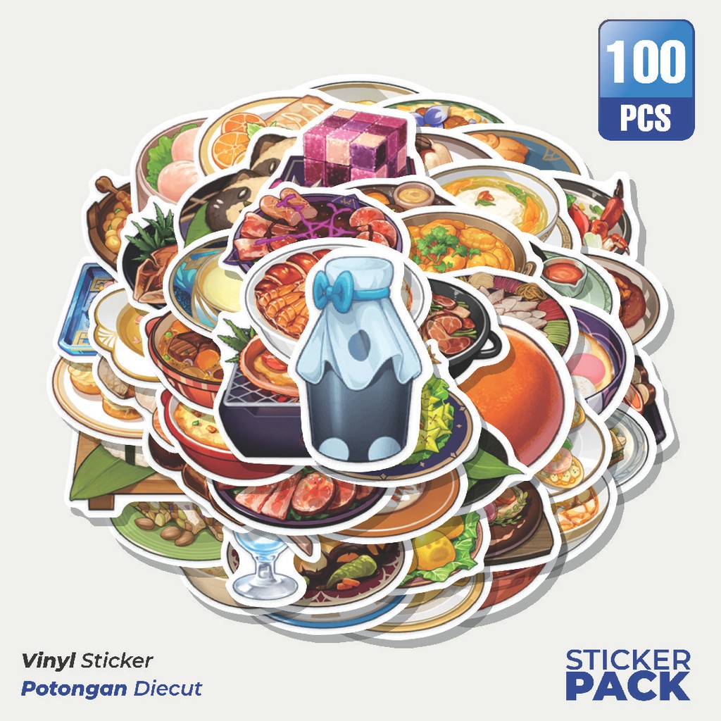MURAH 100 PCS Stiker Genshin Impact Food V1 Waterproof Aesthetic- Untuk Laptop, Motor, dan Helm - Pa