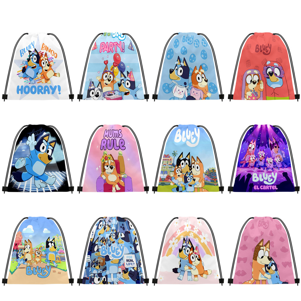 14 Styles Bluey Bingo Drawstring Backpack Storage Bag Anime Figure Printing Oxford Fabric Material i