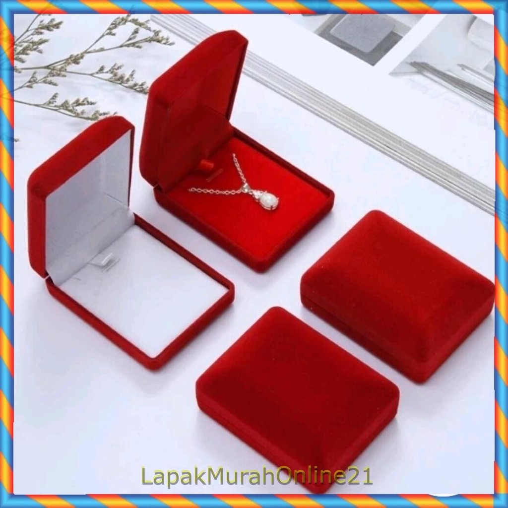 Box Kotak Kalung Persegi Panjang Merah Tempat Perhiasan Kalung Gelang emas