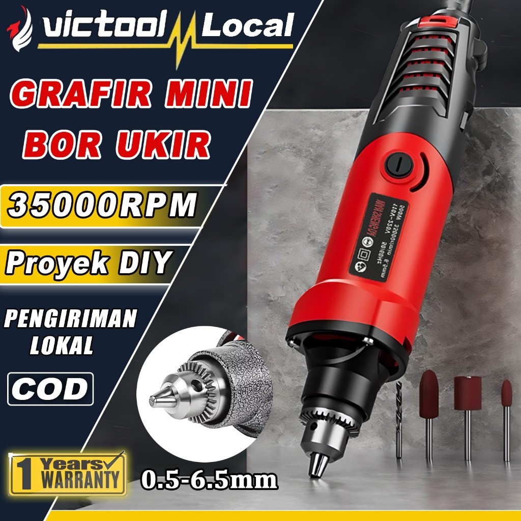 Victool Bor ukir grafir Bor mini listrik set lengkap Gerinda Tuner Listrik 900W 6 Kecepatan Mesin Pe