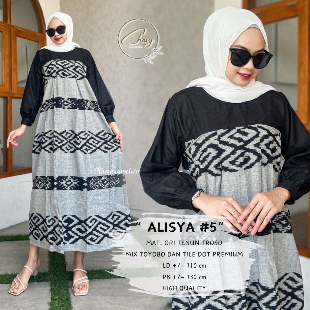 Gamis tenun batik Premium Alisya #5 | Dress Muslimah Flowy Mewah | Busana Pesta Undangan Nikah