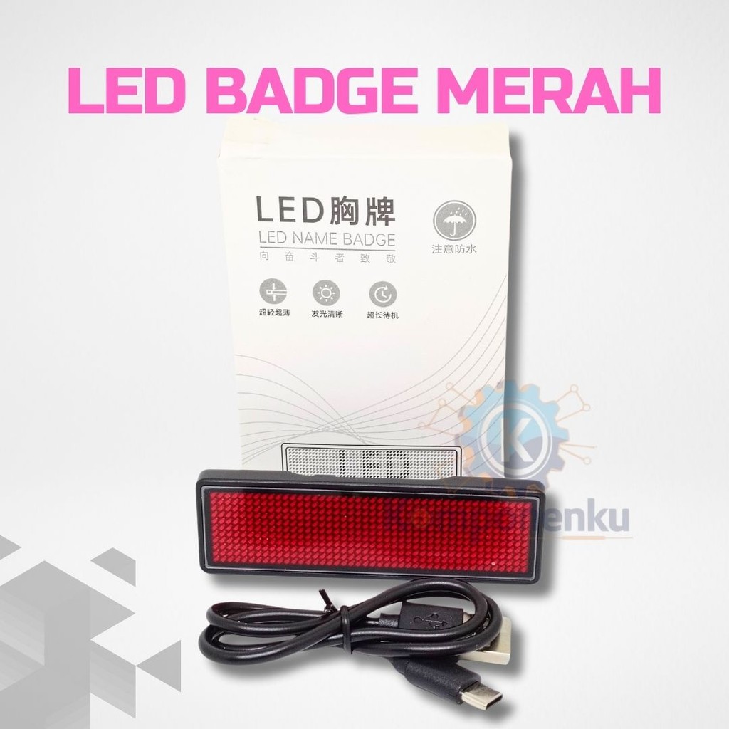 LED Badge Merah / Biru – Name Tag LED Tulisan Berjalan