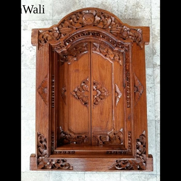 Jendela Tradisional Gebyok Jati Ukiran Bali model Ukiran Polos - Finish Coklat RJ17