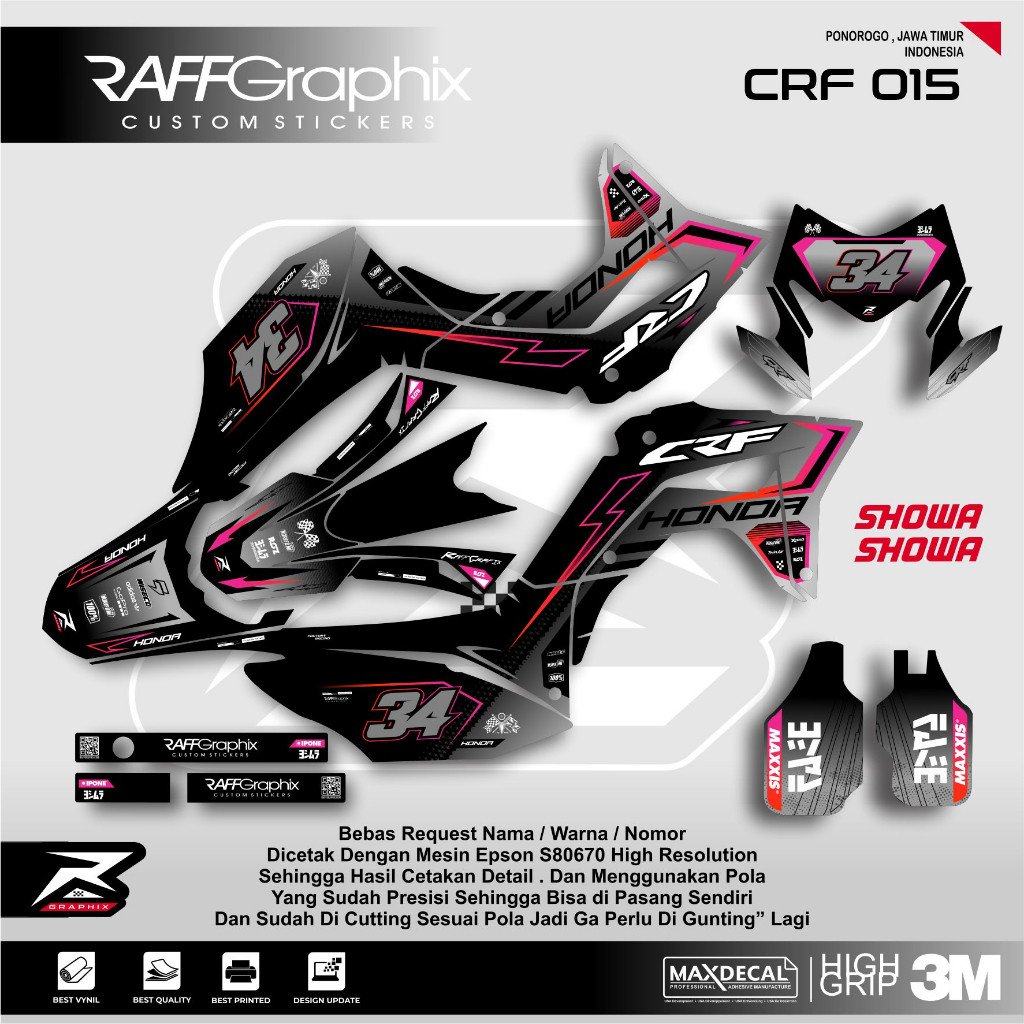 DECAL CRF SUPERMOTO DECAL CRF 150 ABU ABU PINK, UNGU