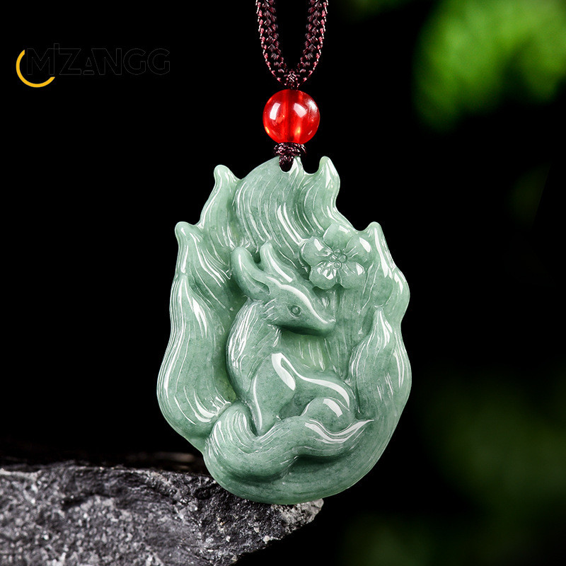 Genuine Natural Jadeite Fox Fairy Nine-tailed Fox Pendant Fashion Exquisite Men and Women Necklace L