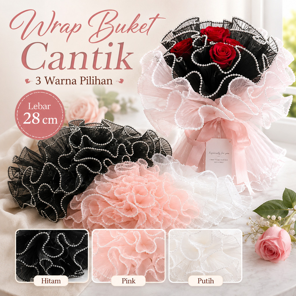 Tulle Mutiara Gelombang Renda Buket Valentine Natal Lebaran Lamaran Pernikahan Dekorasi Kado Perleng