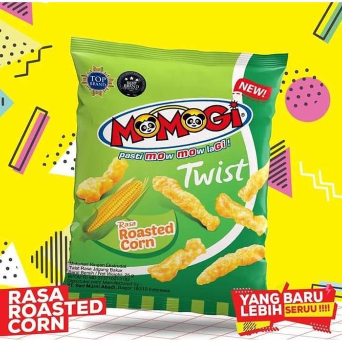 MOMOGI 25gr SNACK LOVE HEART CHEESE MINI STICK BITE SIZE ROASTED CORN - TWIST CORN