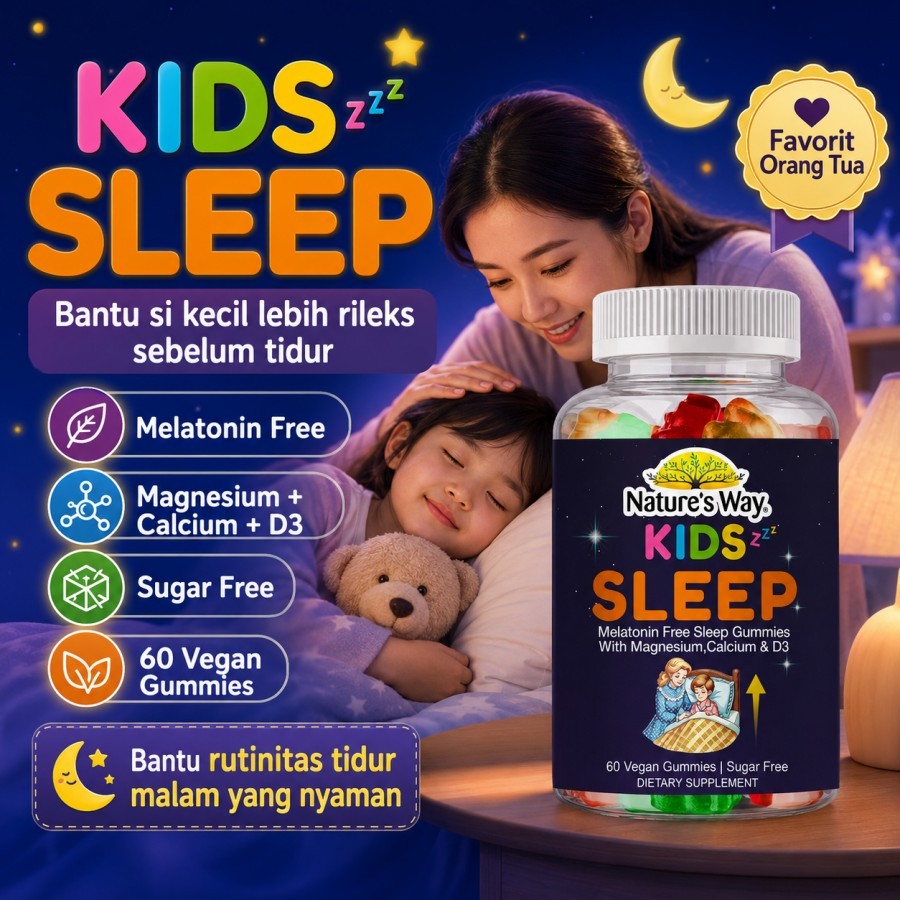 Kids Sleep Gummies Nature’s Way 60 Gummies Suplemen Tidur Anak Tanpa Melatonin Sugar Free Bantu Ruti