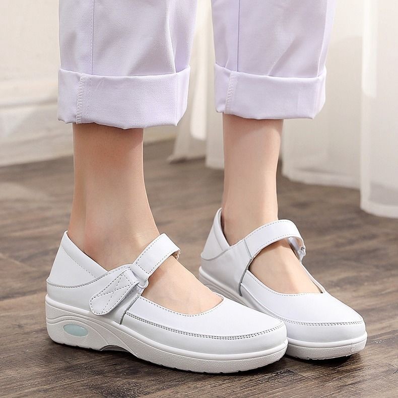 Women Nurse Shoes Slip Buckle Flat Resistant Comfort White Shoes Plus Size34-41