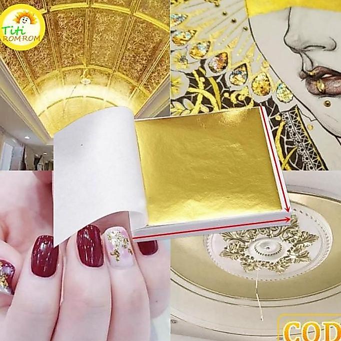 QUANXI 100 Lembar Gold Foil Leaf Gilding Handicrafts Kertas Foil Emas Gold