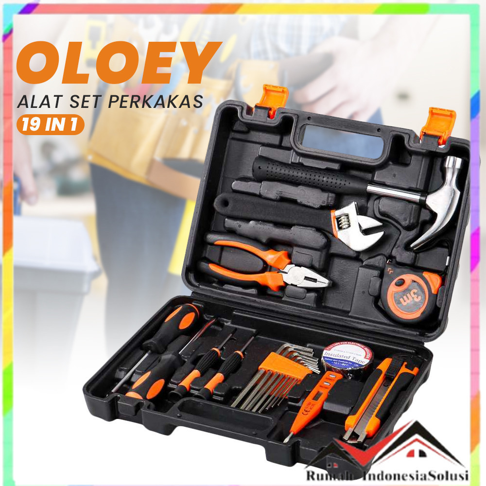 

- OLOEY Alat Set Perkakas Tang Palu Obeng with Box Storage 19in1 - BG50TC -