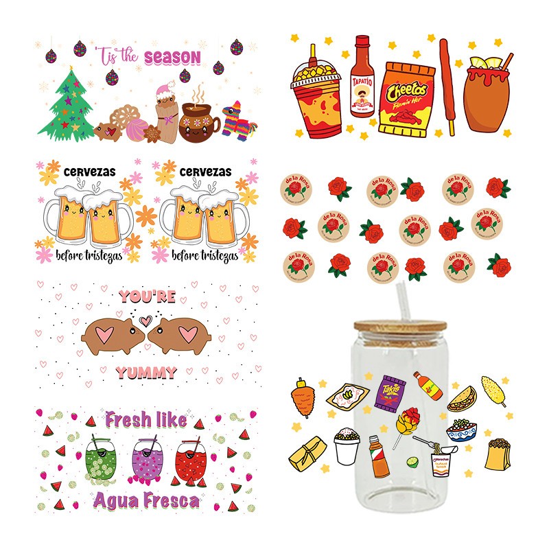 

Mexican Food UV DTF Cups Wrap Sticker Cafecito Y Chisme 16oz Venti Cold Cup DIY Label Transfer Sticker Waterproof Print D7364