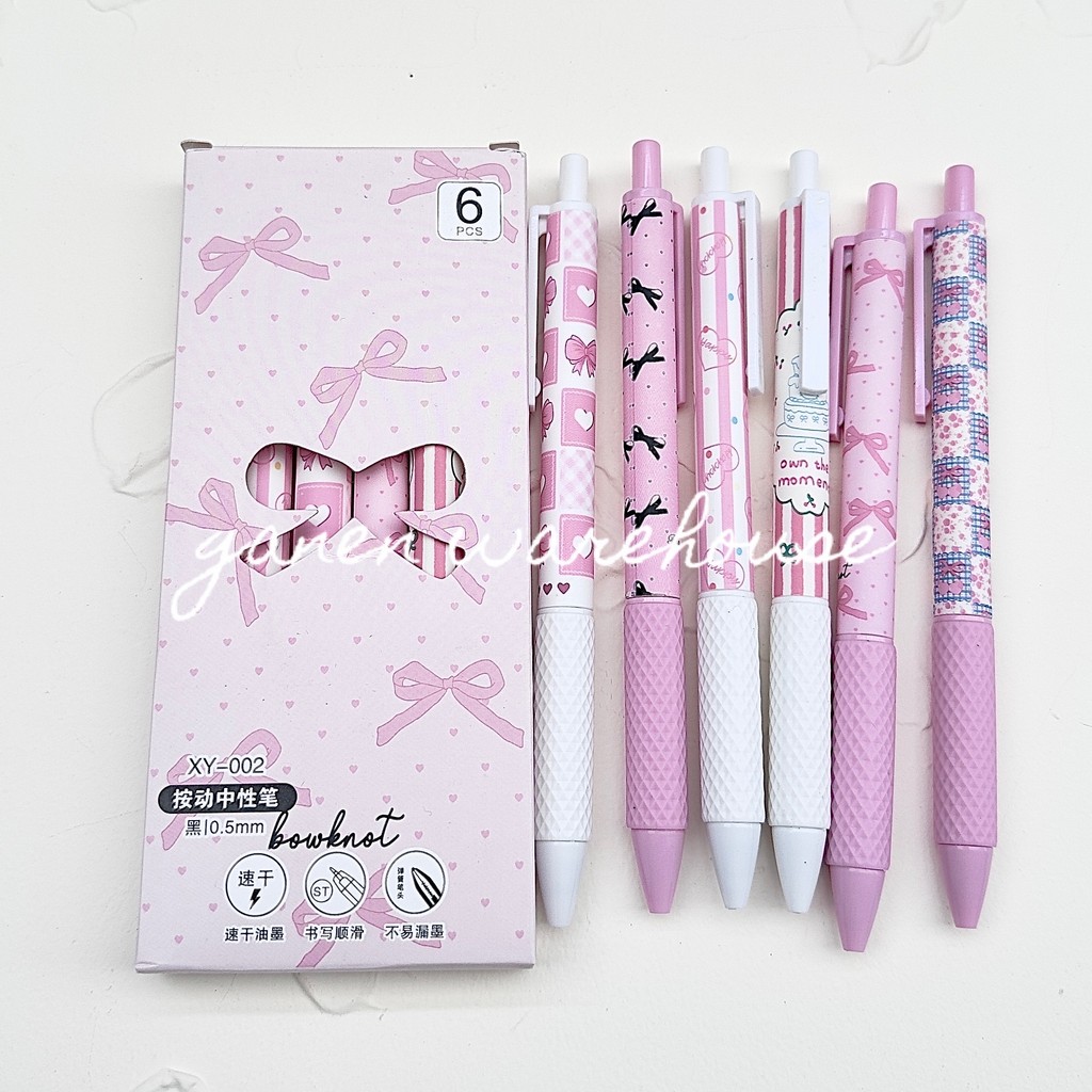 

[GW] Ribbon 6pcs Pena Mekanik Tinta Hitam Pulpen Cair Pita