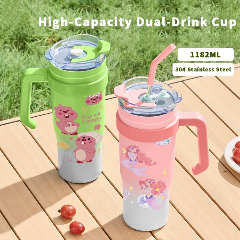 Tumbler Loopy Termos Kopi CUP 1182 ML Termos Custom Stainless Steel Straw Bottle Botol Minum Aesthet