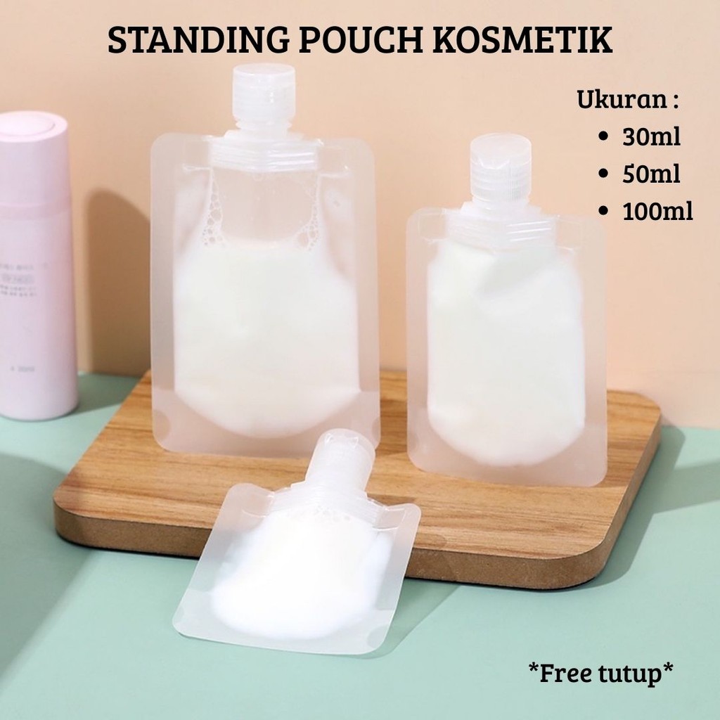 POUCH KOSMETIK Standing Spout Kosmetik + Tutup Travel Packaging Kantong Plastik Botol Travel