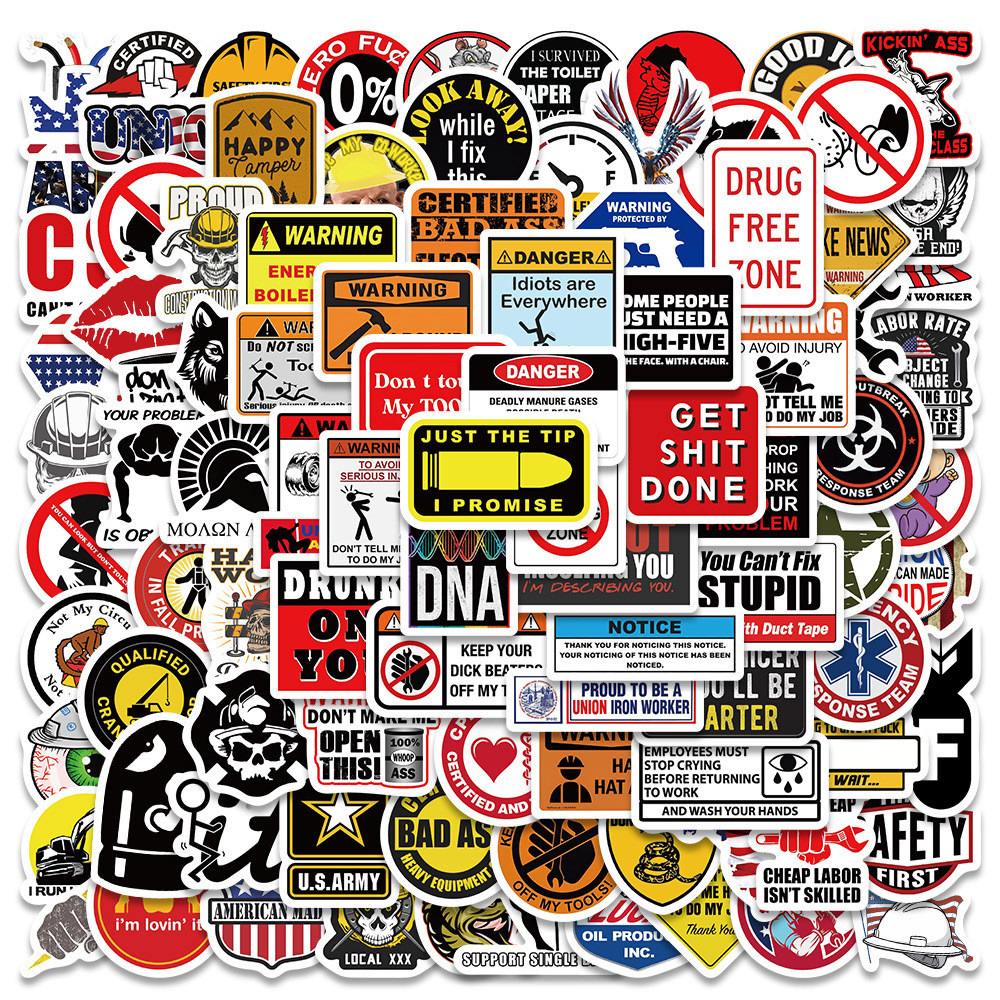 

98PCS Funny Hard Hat Brand Sign Cool Sticker Construction Workers Helmet Motorcycle Car Tools Laptop Bicycle Gift Stickers