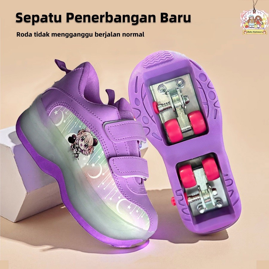 SLIDEBAR Sepatu Roda Anak Perempuan 4 Roda + Lampu LED  Sepatu Sport & Luncur Keren untuk Sekolah se