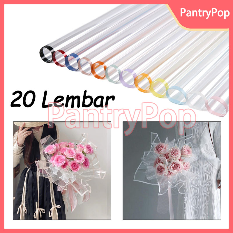 

20 LEMBAR Flower Wrapping Transparant Line Color / Kertas Buket Bunga Cellophane / Cellophane List Warna WarnI