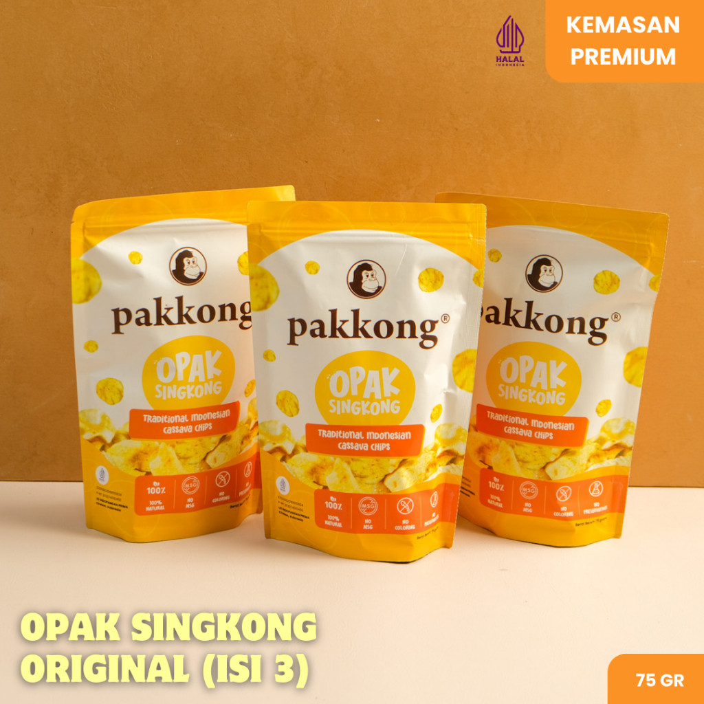 

(BUNDLING ISI 3) PAKKONG SNACK Opak Singkong Original (Premium) - Keripik Singkong Tanpa MSG, Pengawet & Pewarna