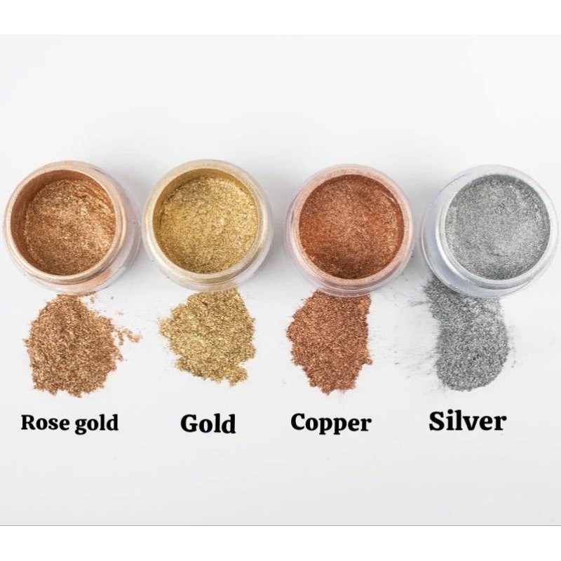 sunflower edible lustre dust kemasan repack, rose gold dust, gold dust, silver dust copper dust