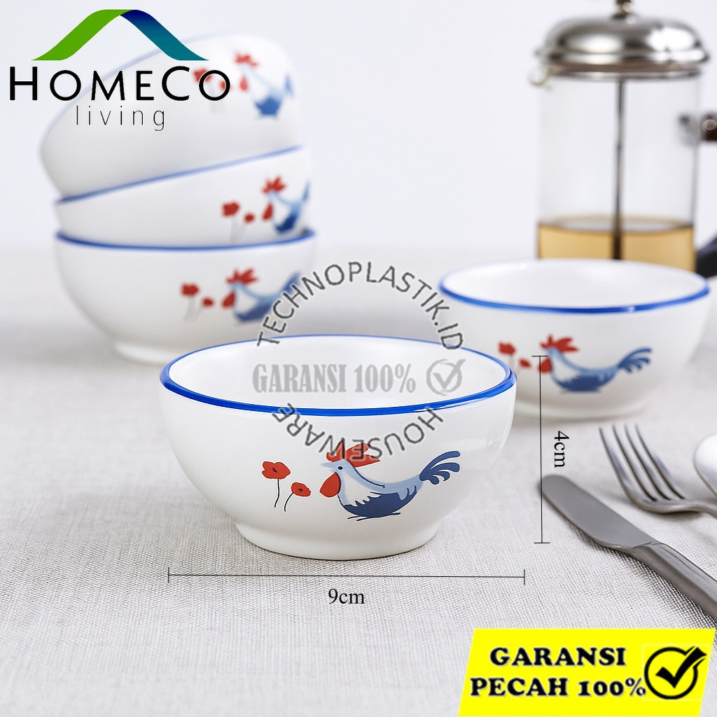 HOMECO Keramik I Am Blue – Mangkok Sambal Motif Ayam Jago Cantik & Berkualitas