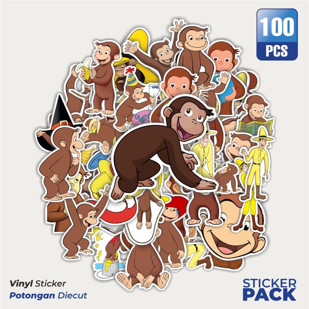 

MURAH 100 PCS Stiker Kartun Curious George Waterproof Aesthetic- Untuk Laptop, Motor, dan Helm - Paper Stationery Pack