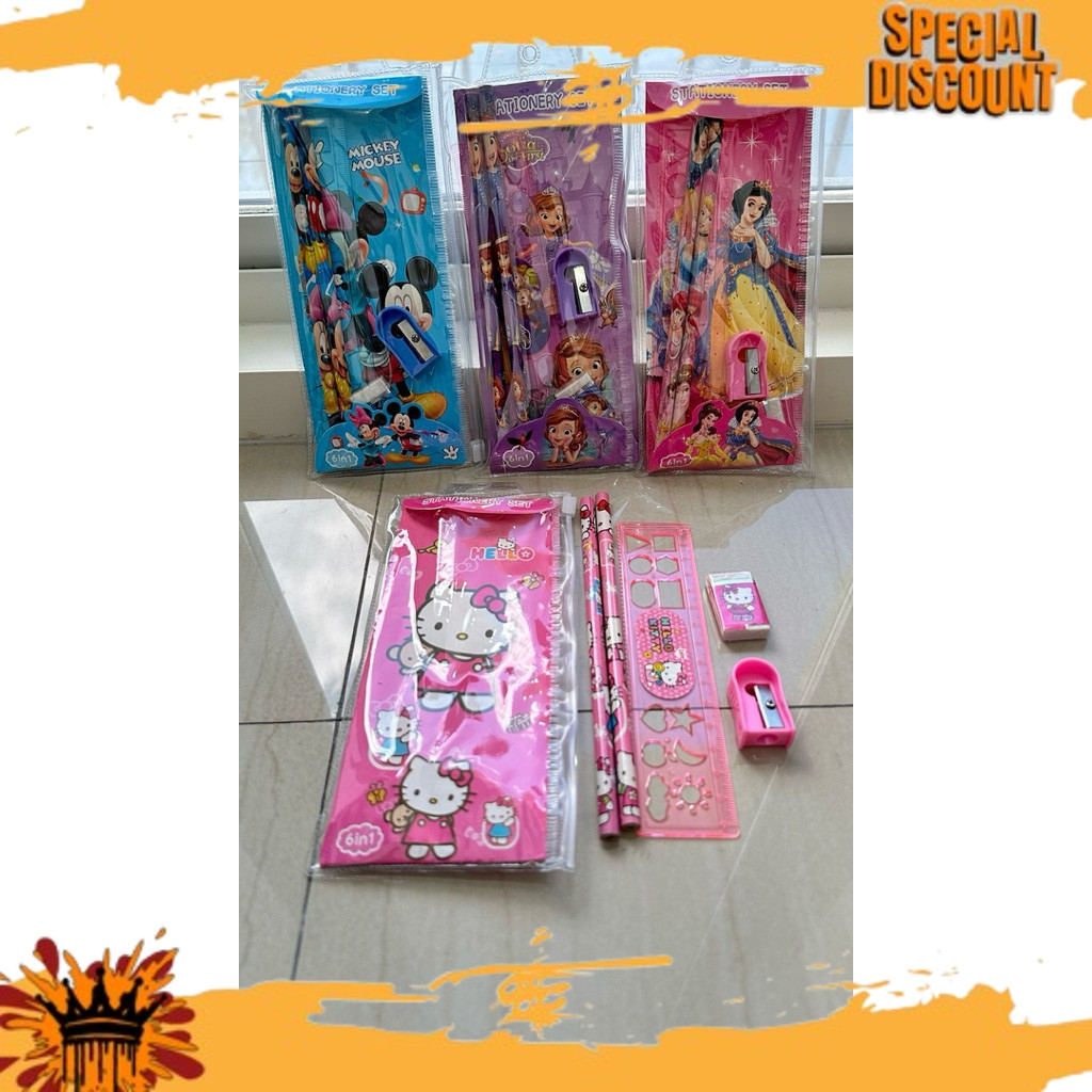 

BIGSALE NOW 3369 Stationery Set Anak Karakter Lucu 6 in 1 | Pensil, Penghapus, Rautan, Penggaris | Perlengkapan Sekolah & Souvenir 3369 EVN