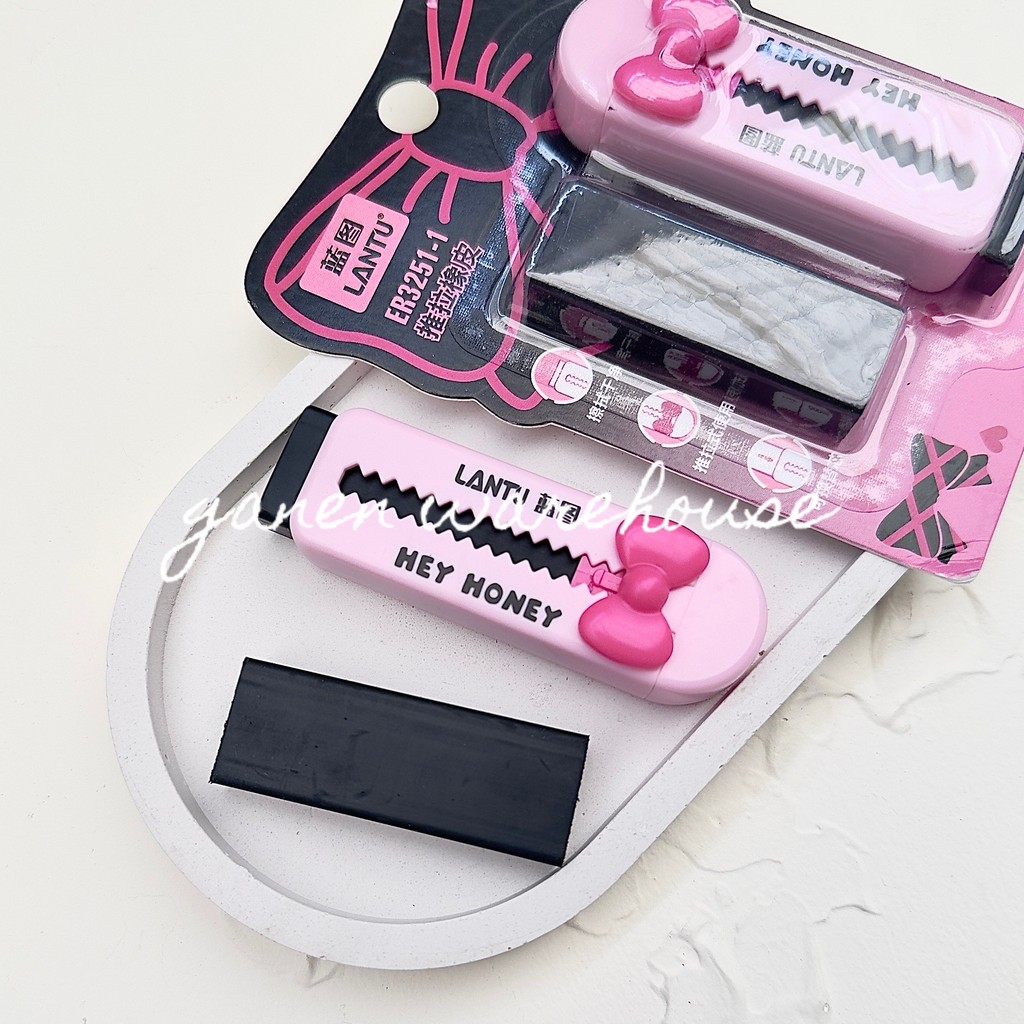 

[GW] Sliding Eraser Black Pink Ribbon Penghapus Isi 2
