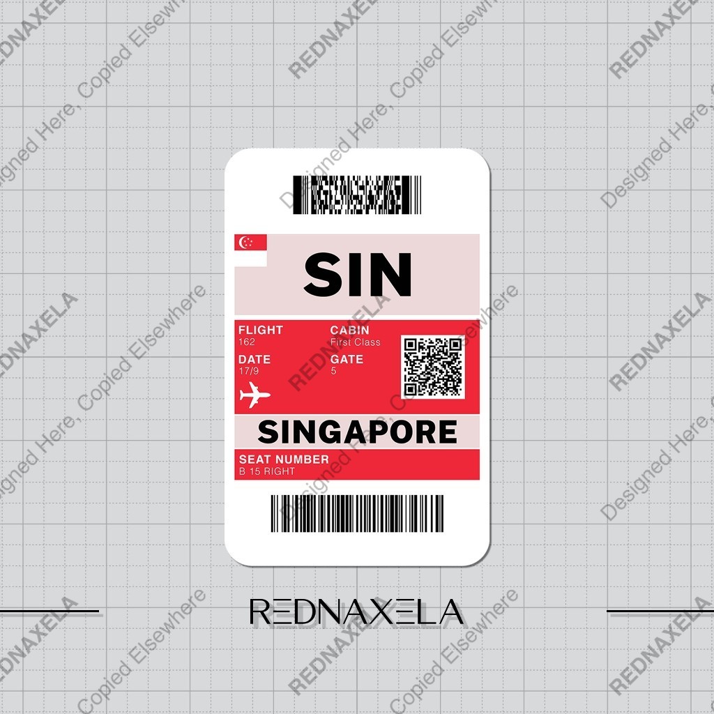 Stiker Vinyl Boarding Pass SIN Singapore Stiker Koper Outdoor Waterproof Sticker