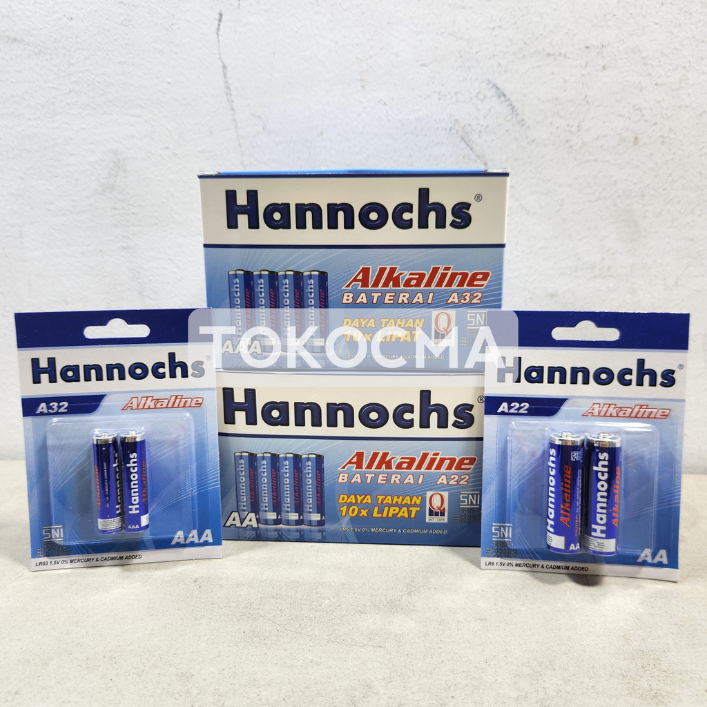 Hannochs Baterai Alkaline 2 Pcs AA AAA A22 A32 Battery A2 A3 Heavy Duty 1.5V No Mercury High Quality