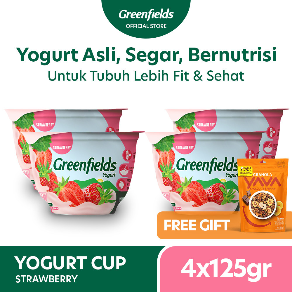 

[Bundling 4] Greenfields Yogurt Cup Strawberry 125gr - Fresh Yogurt for Daily Healthy Snack