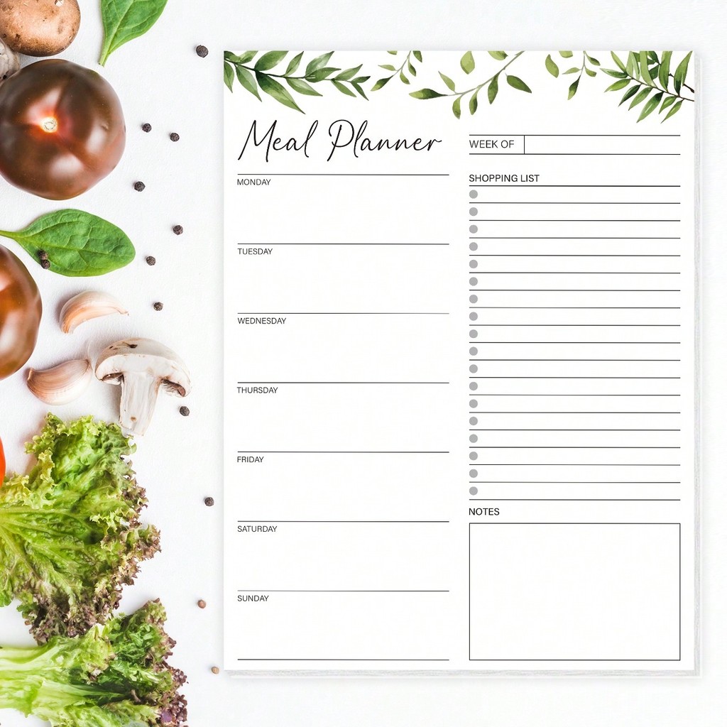 Magnetic weekly meal planner, refrigerator with 52 uncoated and tear off paper shopping lists for me