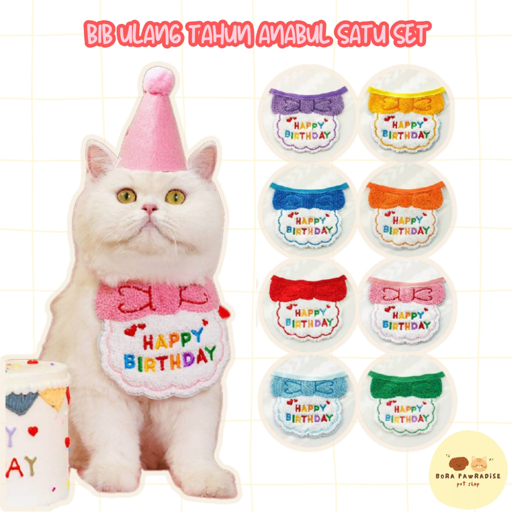 Bib Ulang Tahun Kucing / Bib Ulang Tahun Anjing / Birthday Pet Bib / Topi Ulang Tahun Anjing / Topi 