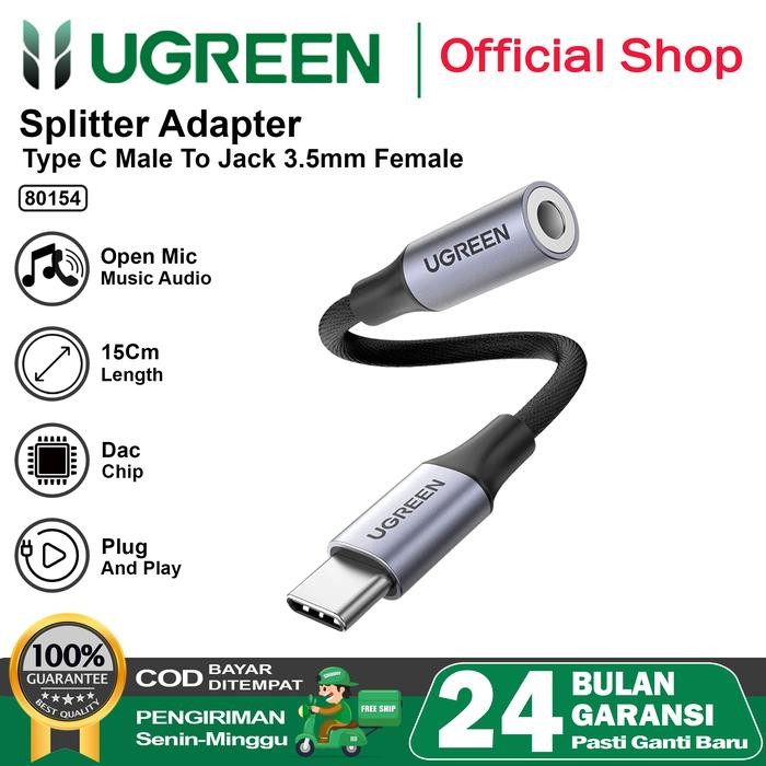 UGREEN Converter Splitter DAC Type C ke Jack 3.5mm+Type C Charging Audio Call