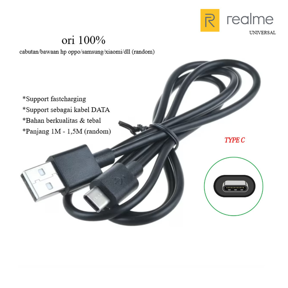 (hitam) Usb type C  kabel charger realme GT2 (RMX3311 / RMX3312) - GT 2 PRO (RMX3301)