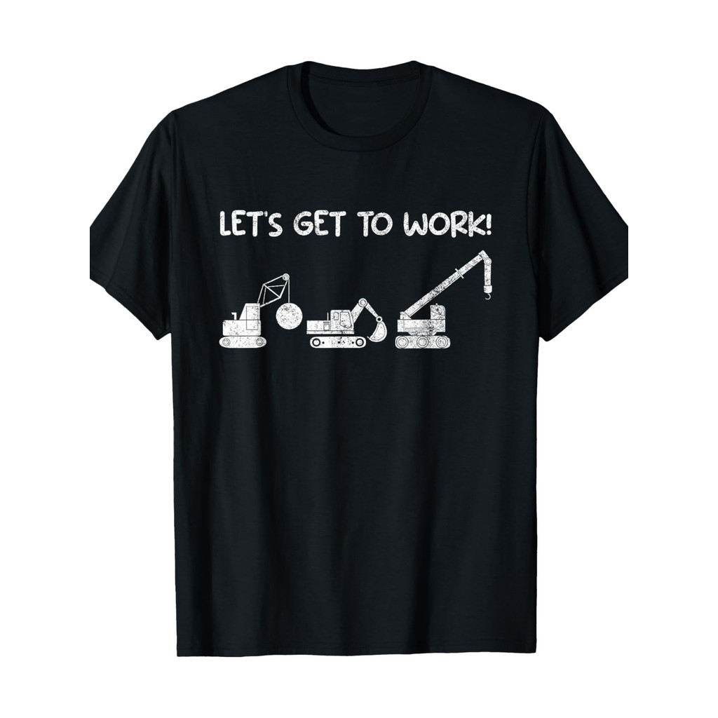 Kaos Dewasa Katun Lengan Pendek Desain Excavator Crane Konstruksi Digital Printing Leher Bulat Santa